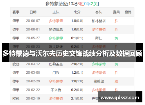 多特蒙德与沃尔夫历史交锋战绩分析及数据回顾